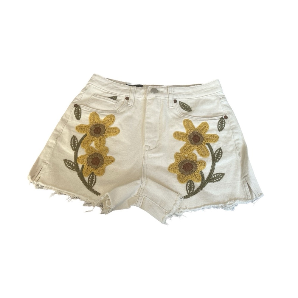 BlankNYC The‎ Reeve High Rise Ribcage Shorts Sunflower Crochet Off White 26 NEW